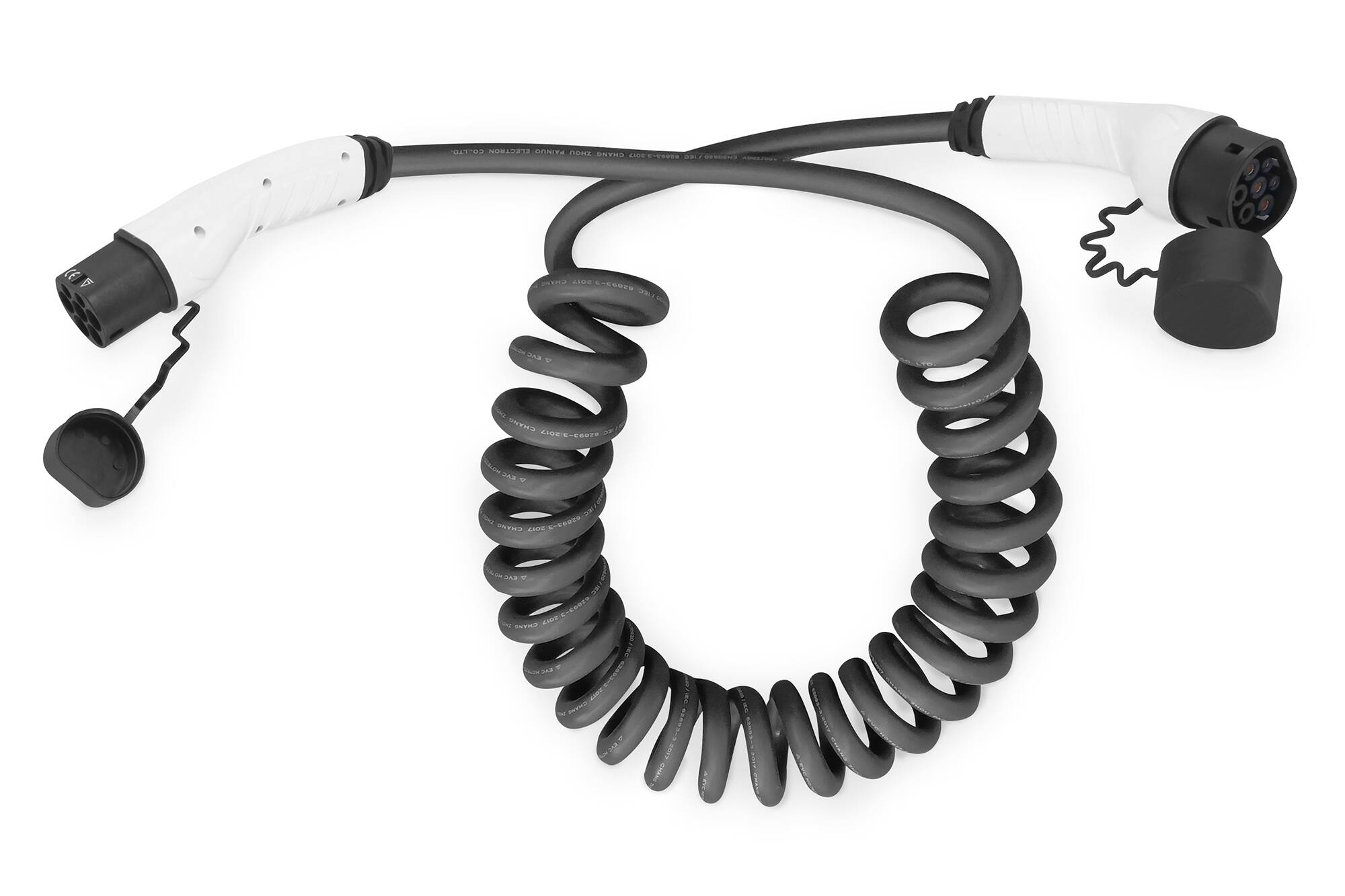 Cavo ricarica per auto elettrica a spirale trifase 415v, 16a, 5 mt type 2 - type 2 digitus