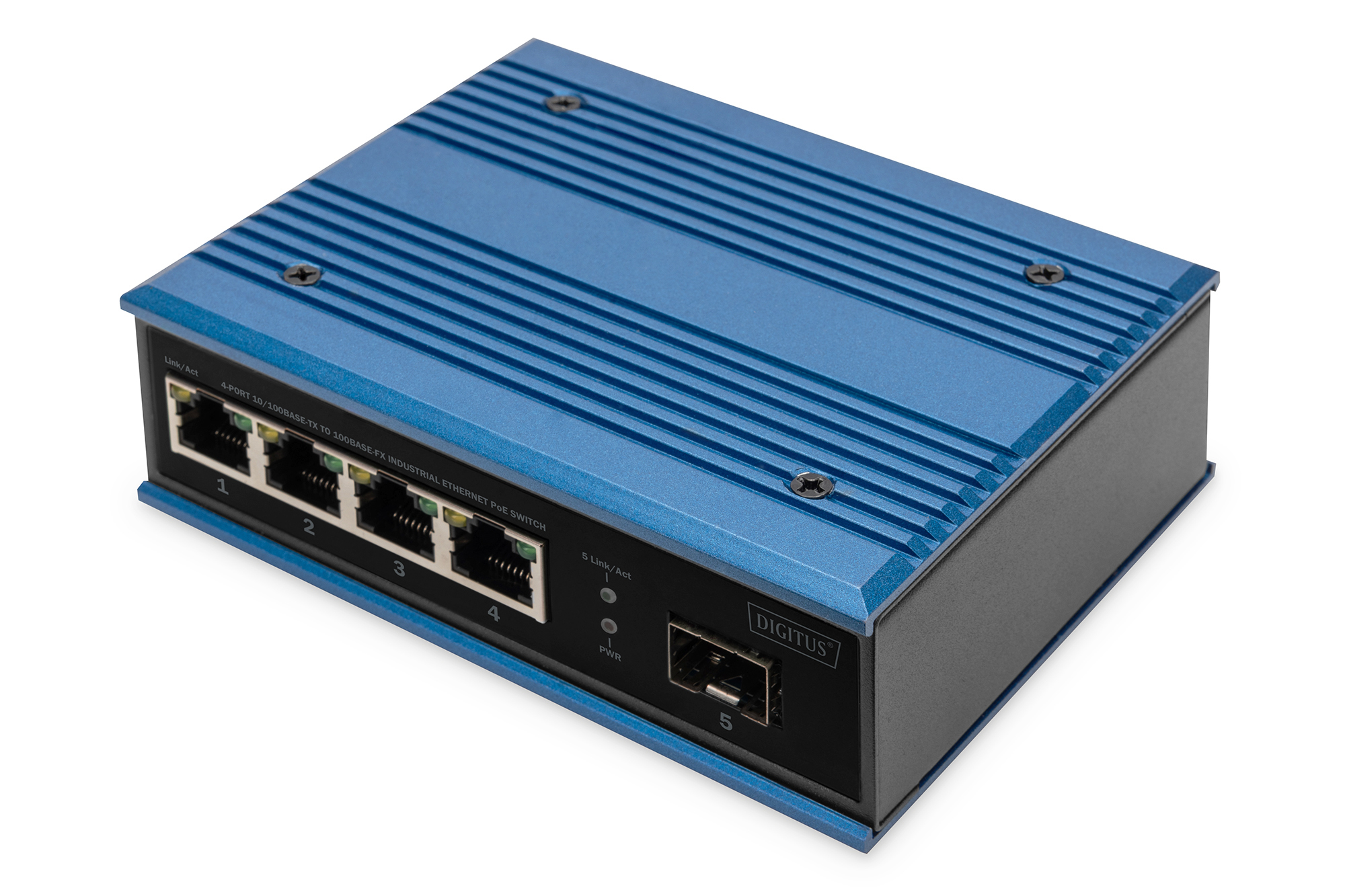 Digitus switch poe di rete fast ethernet a 4 porte, industriale, non gestito, 1 collegamento sfp