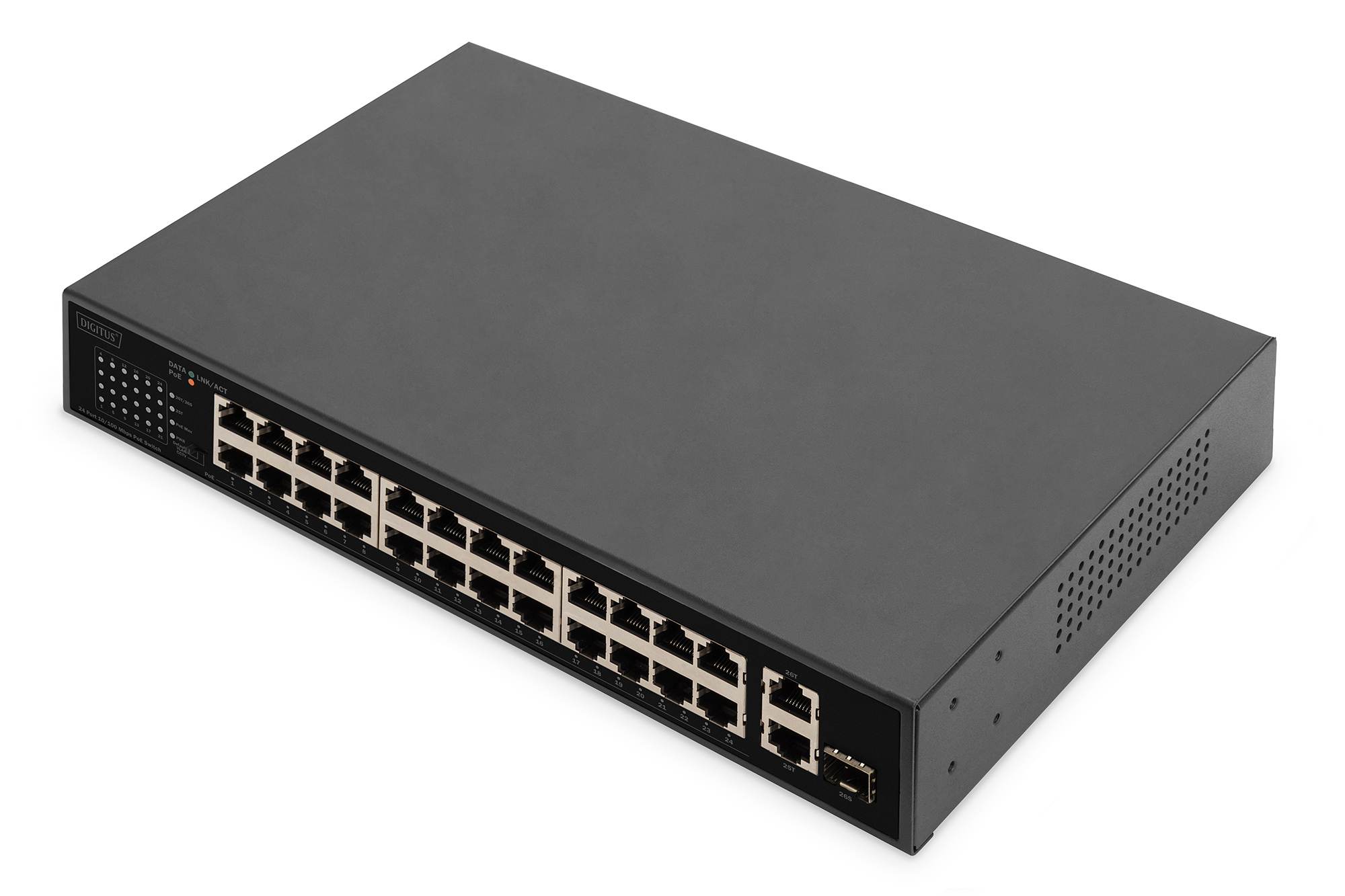 Switch 24 porte fe poe 2 uplink ports (sfp / rj45)