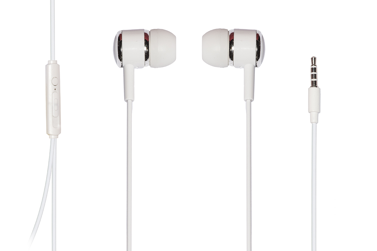 Auricolari con microfono, plug 3,5 mm, cavo mt 1,2 colore bianco