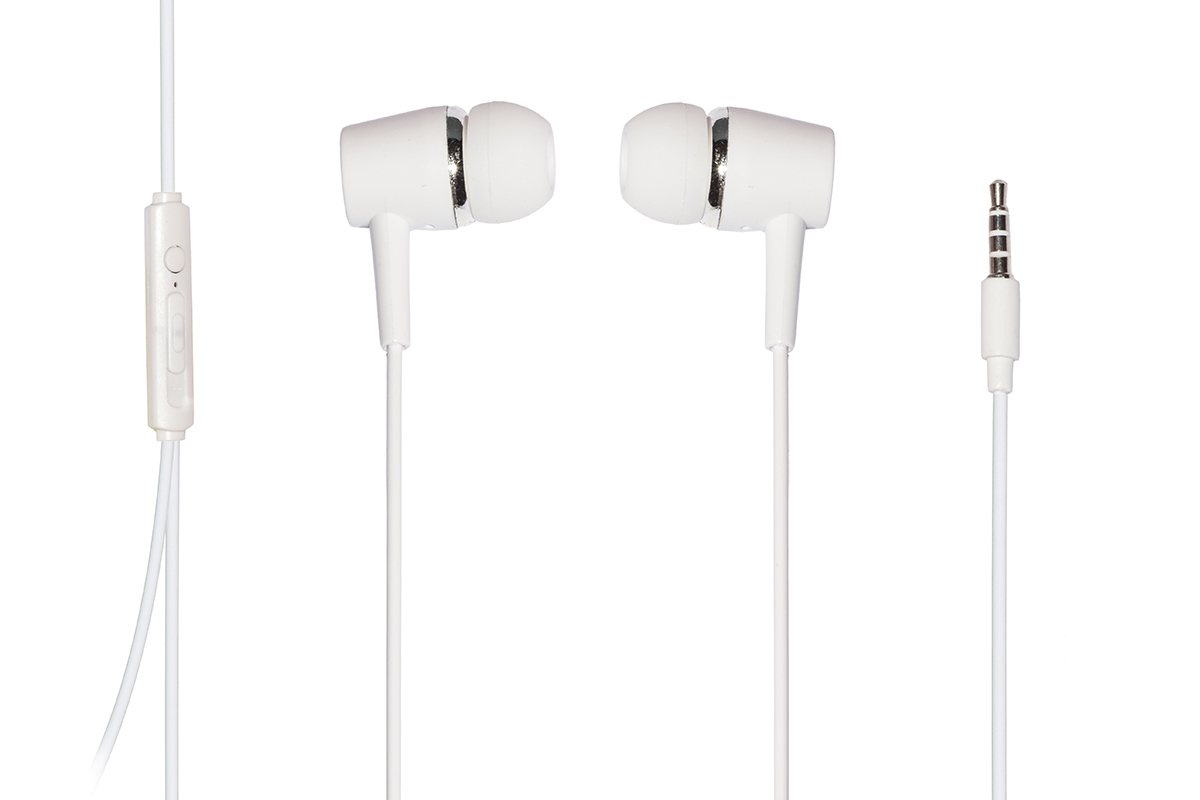 Auricolari con microfono, plug 3,5 mm, cavo mt 1,2 colore bianco
